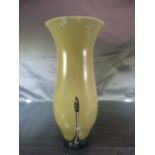 Studio glass vase - blue lined interior with a beige ground outer and 'mushroom' stalk decoration to