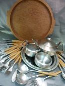 Mid Century style stainless steel Old Hall tea set of angular form with original marked circular