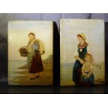 After Eugenie Salanson - Pair of miniature oils on boards - Fishing scenes of ladies collecting