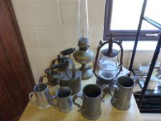 Metalware - interesting lot of metal ware to include a copper watering can, various tankards,