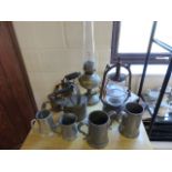 Metalware - interesting lot of metal ware to include a copper watering can, various tankards,