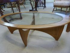 G-Plan teak oval coffee table with inset glass