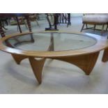 G-Plan teak oval coffee table with inset glass