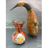 Gourd in the form of a Bird Maraca, and a piece of souvenir pottery from Gaeta Italy