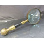 Large brass and ebony handled magnifying glass