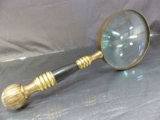 Large brass and ebony handled magnifying glass