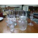 Small quantity of glassware to include two cut glass decanters unmarked etc