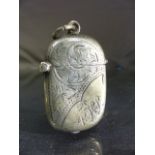 Hallmarked silver Vesta Case with engraved all over Acanthus leaf decoration, match striker to