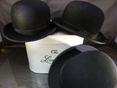 Two Lambard Bowler hats in original card case by Smith and Smith - Bridport and bowler hat