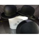 Two Lambard Bowler hats in original card case by Smith and Smith - Bridport and bowler hat