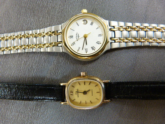 9ct Gold cased watch by Garrard in original case and outer box along with a ladies Rotary Gold