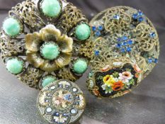 Four vintage brooches - (1) Czechoslovakian circular approx 55mm in diameter, 1940's set with blue