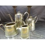 Good Quality silverplate tea and coffee service along with a pair of Corinthian column candle