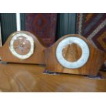 Two similar wooden mantle clocks in the Art Deco Style - 1 by smiths, and the other from Western
