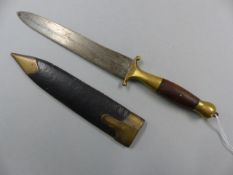 Brass and Wooden handled poss scottish dagger - Dirk. Probably ceremonial. The leather scabbard with