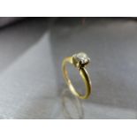 Gold (Unmarked but tested) 0.25ct Diamond Solitaire Ring. Size approx UK - J1/2 and USA - 5.