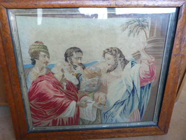 Ecclesiastic Berlin Woolwork depicting Jesus and the Pharisee's. Fashionable in the 1850's in