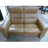 Stressless Wave high back two seater sofa with steel hoop feet in Paloma Tan Leather. Original