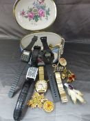 Collection of vintage watches, and a selection of brooches etc