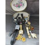 Collection of vintage watches, and a selection of brooches etc