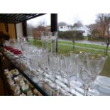 Large collection of glassware to contain some Edwardian etched glass and two decanters