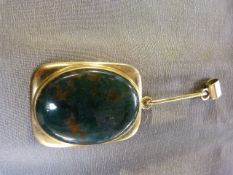 Silver Gilt Moss Agate Pendant by Danish Modernist Designer BENT KNUDSEN (b. 1924). The oval Moss