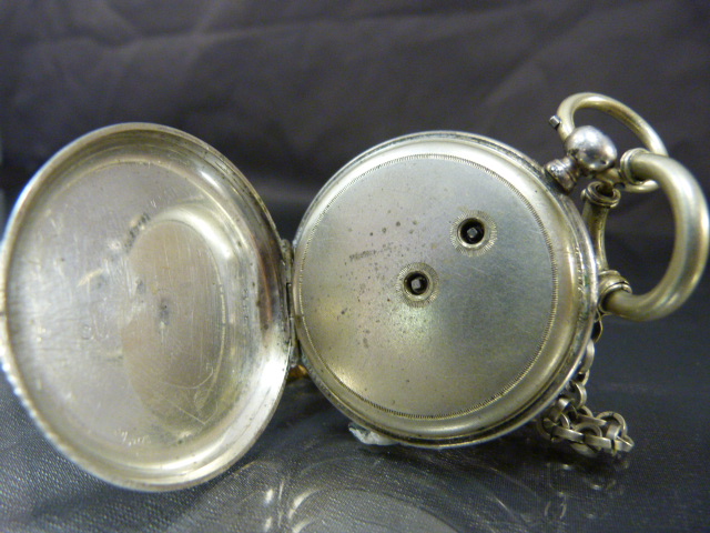 Three working silver pocket watches (2 of which the backs won't open). 1 hallmarked 800. Total - Image 19 of 20