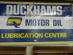 Large Duckhams Motor Oil Lubrication Centre aluminium Advertising sign - with some damage.