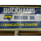 Large Duckhams Motor Oil Lubrication Centre aluminium Advertising sign - with some damage.