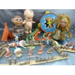 Collection of Vintage toys to include a Chad Valley Tambourine, Wild West early plastic figures,