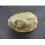 A Victorian carved ivory cameo of a female bust, in yellow metal mount stamped '9ct.' &