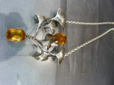 Unmarked Silver Arts and Crafts Pendant, hand crafted foliate design approx 53 x 55mm wide and set