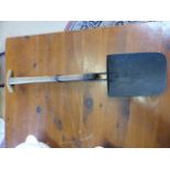 Early Military folding spade and pick axe combination terminating in an oak handle