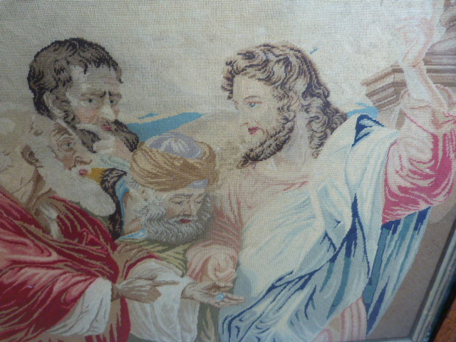 Ecclesiastic Berlin Woolwork depicting Jesus and the Pharisee's. Fashionable in the 1850's in - Image 2 of 6