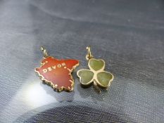 2 x 9ct Hallmarked charms (1) Red enamelled county of Devon measuring approx 19.4mm x 17.25mm