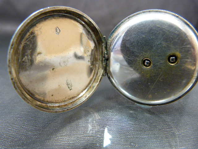 Three working silver pocket watches (2 of which the backs won't open). 1 hallmarked 800. Total - Image 5 of 20