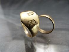 9ct Gold rings, ladies band and gents signet ring total weight approx. 7.7g