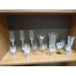 Collection of glassware to include Lalique style champagne flutes