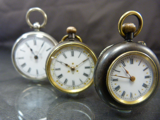 Three working silver pocket watches (2 of which the backs won't open). 1 hallmarked 800. Total - Image 2 of 20