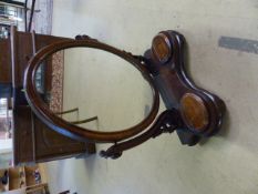 Rosewood veneered toilet mirror with two smaller lidded pots either side