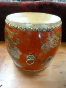 Modern handpainted double sided drum with ring handles to hang