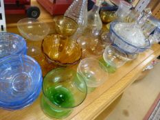 Collection of glassware - Pretty Mid-Century coloured rim glasses with bulbous stems and coloured