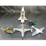 Five Diecast aeroplanes to include - Corgi Space Shuttle, Dinky Shooting star, Dinky Spitfire, Dinky