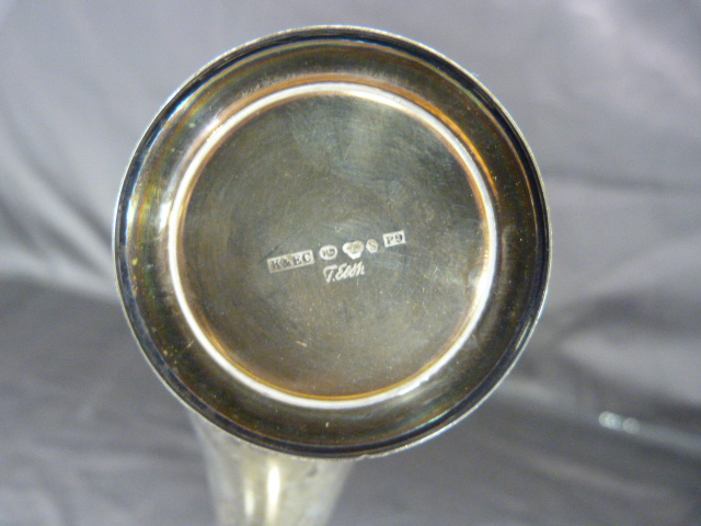 Swedish silver beaker marked with 'Three Crowns', An Art nouveau bud vase, Mustard spoon and a Worry - Image 2 of 3