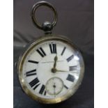 Hallmarked silver heavy open face pocket watch. Roman Bold numerals with subsidiary dial. The
