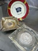 Two World war related Ashtrays commemorating the Nato and a Silver plated ashtray for the Devonshire