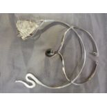 Modernist Neck Ring by unknown designer, made from 3mm wide Silver? Bar, one end flattened with a