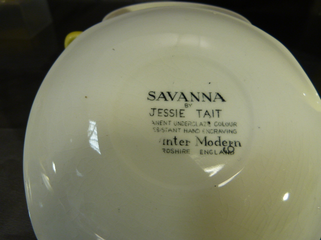Part Midwinter Savanna pattern coffee service designed by Jessie Tait. Compromising five saucers, - Image 6 of 7
