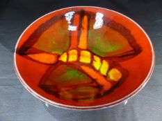 Poole Pottery Delphis bowl shape no 56 with an abstract butterfly design to inner. Diameter approx