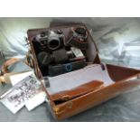 Pentax MG Vintage camera in vintage case along with various parts - Pentax Skylight lense, Hoya